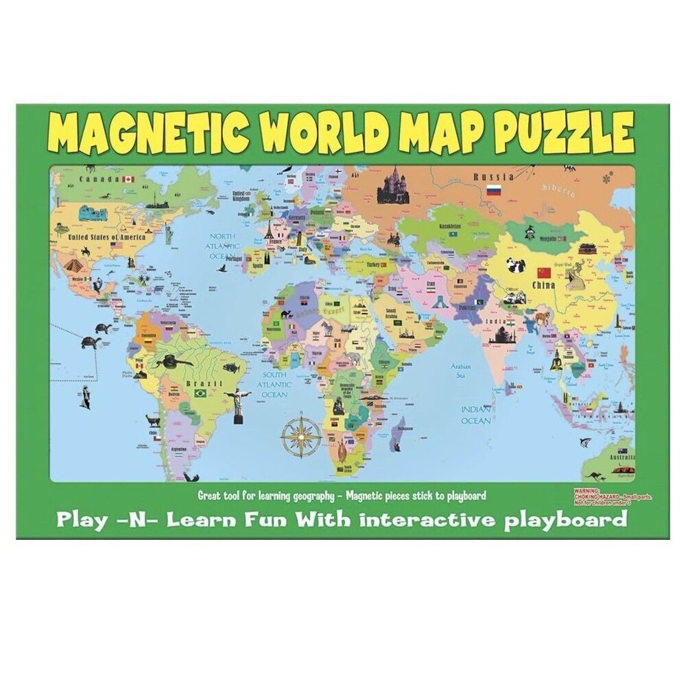 Ata-Boy Magnetic World Map Play-n-Learn Puzzle Board Dedication Toy New